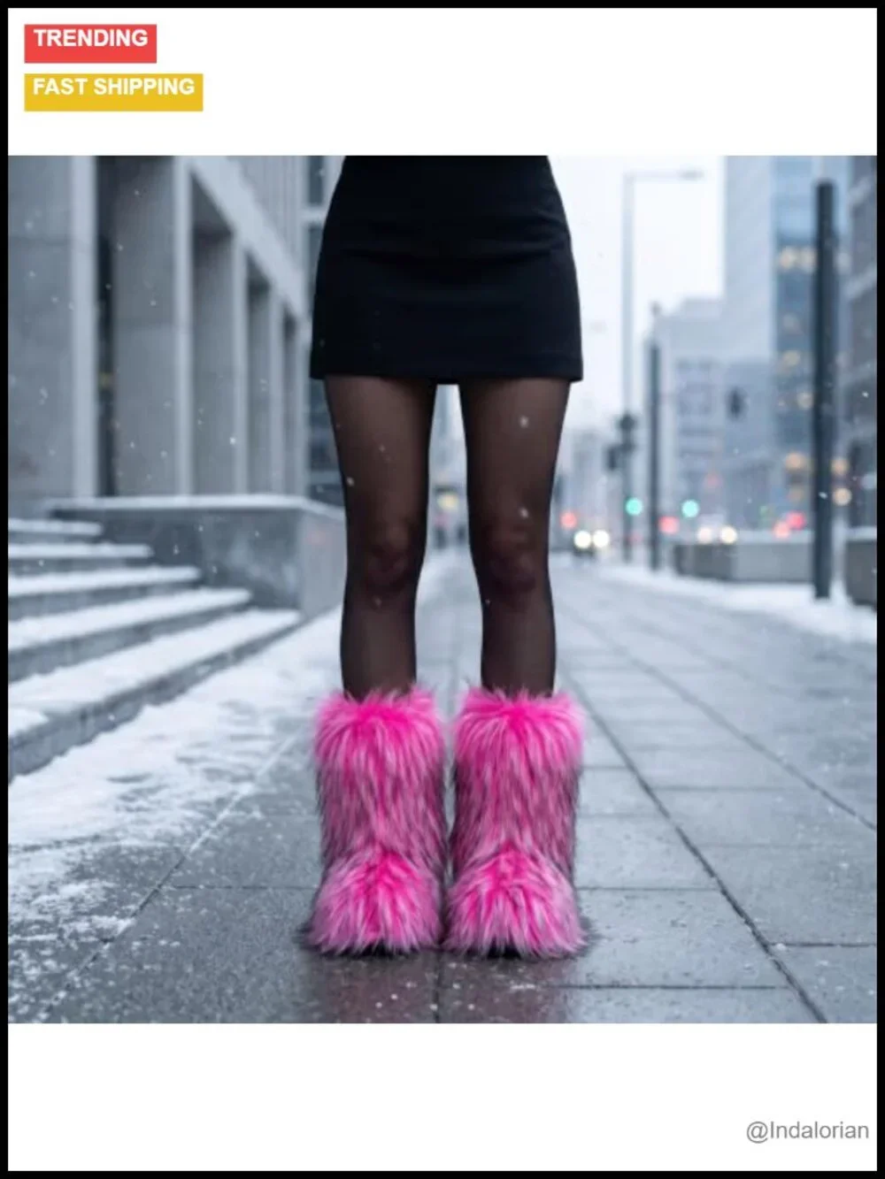 Faux Fur Mid-Calf Snow Boots Warm Plush Lining Anti-Slip Flat Heel